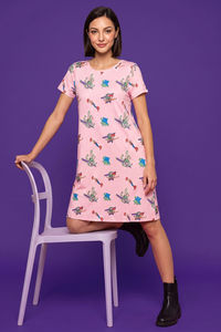 Zivame Toy Story Knit Poly Knee Length Night Dress - Crystal Rose — thumbnail 1